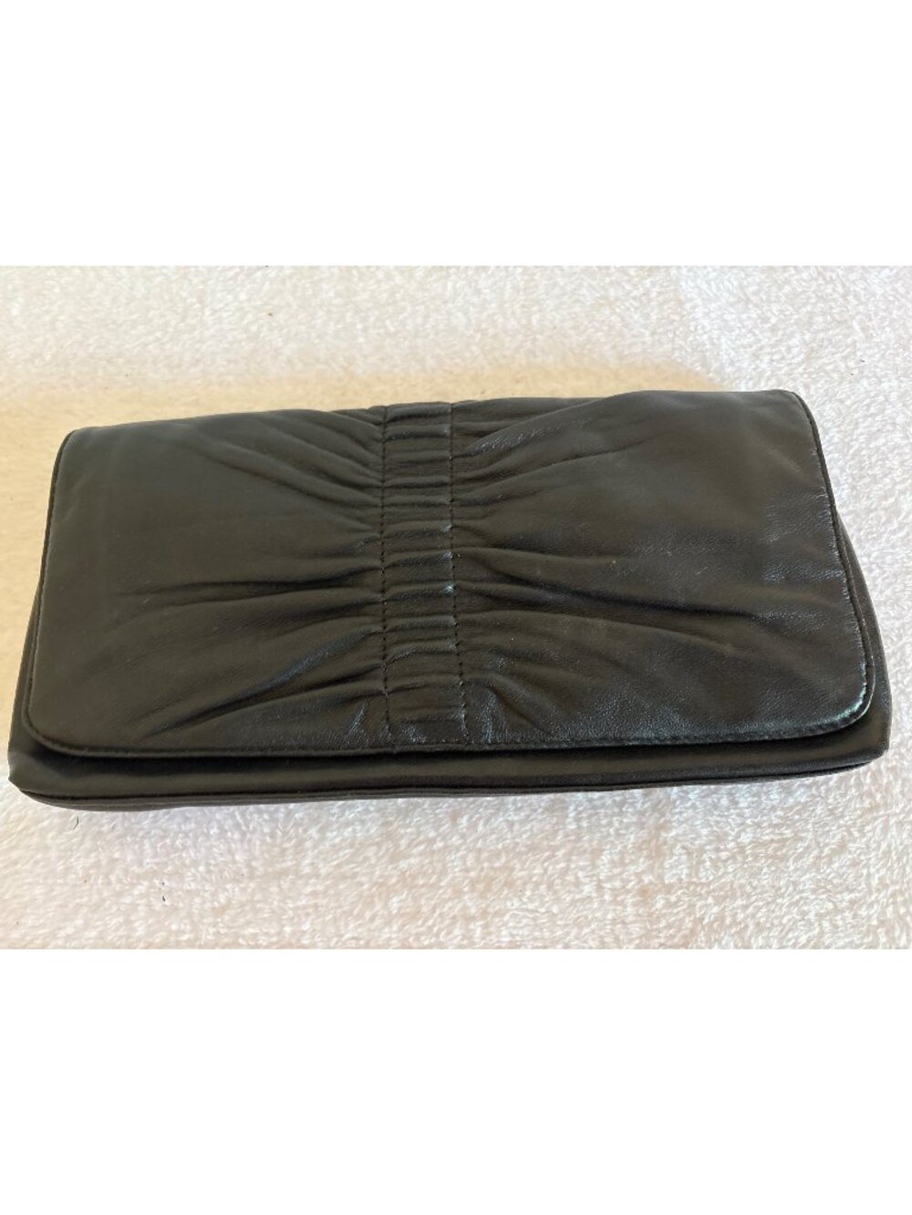 Apostrophe Black Leather Shoulder Bag With Ruched Front & Magnetic Closure